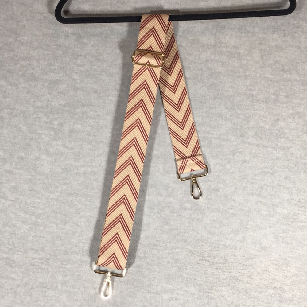 LIKE NEW Purse Strap Adjustable Classic Red And Tan with Shiny Gold Hardware